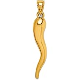 JewelryWeb 10k Solid Yellow Gold Hollow Italian Horn Pendant Necklace 42x8.5mm Wide Pendant for Women