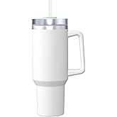 Personalized 40oz Tumbler with Handle and Straw, Custom Stainless Steel Vacuum Insulated Tumbler with Photo Text Name Christmas Gifts for Couples Family Members, PureWhite