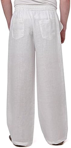 Liash Men Lightweight Linen Drawstring Regular Big &amp;Tall Pants -100% Linen - Big Pockets