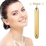NUOMAN Beauty Bar 24k Golden Pulse Facial Massager T-Shape Pulse Sign Face Massage Tools for Sensitive Skin Face Pull Tight Firming Lift