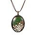 FM FM42 Double Real Four Leaf Clover & White Queen Anne's Lace Dried Flowers Oval Pendant Necklace
