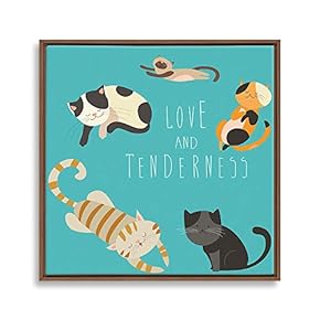 Framed Canvas Wall Art for Living Room, Bedroom Cute Cartoon Cats Canvas Prints for Home Decoration Ready to Hanging - 16x16 inches