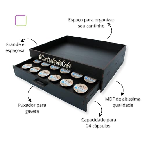 Melhor Porta-Cápsulas Bandeja Cantinho do Café Organizador Suporte Cafeteira Chá Servir - (Preto - 3 Corações)