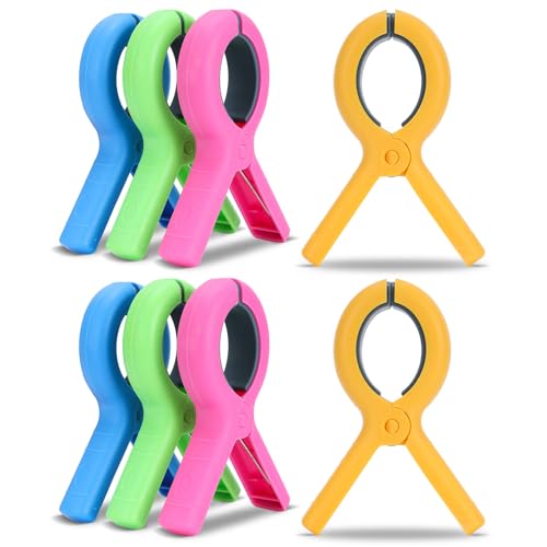 8 Pack Beach Towel Clips for Beach Chairs, 3.7 Inch Chair Clips for Cruise Essentials Pool, Clothes Pins Heavy Duty 4 Colors