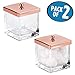 mDesign Modern Glass Square Bathroom Vanity Countertop Storage Organizer Canister Jar for Cotton Swabs, Rounds, Balls, Makeup Sponges, Bath Salts - 2 Pack - Clear/Rose Gold