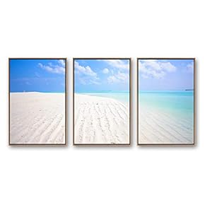 Framed Canvas Wall Art for Living Room, Bedroom Ocean Sea Beach Canvas Prints for Modern Home Decoration Ready to Hang - 16"x24"x3 Panels