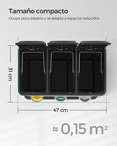 Cubo de Basura de Cocina, Basurero Clasificador 3 x 8 L, Capacidad Pequeña, con Tapas, Triple Cubo de Acero para Familias Pequeñas, Pedales y Cubos, Plata y Negro LTB24L
