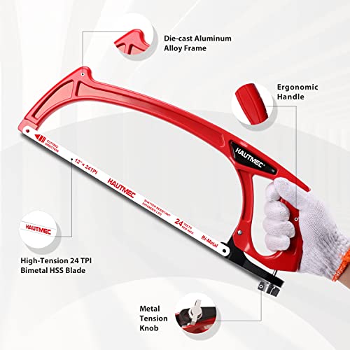 HAUTMEC 12 inch Hacksaw, Adjustable Heavy Duty Hacksaw Frame with High