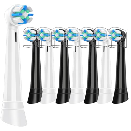 8 Pack Replacement Brush Heads Compatible with Oral B iO 2/3/4/5/6/7/8/9/10 Series Electric Toothbrushes, Gentle Plaque Removal, Black/White