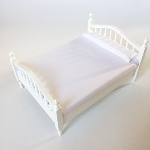 Dollhouse Miniature Wooden Pure White Sheet Double Bed Big Bed 1:12 Scale Model