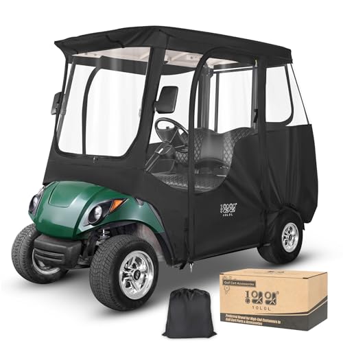 10L0L Golf Cart Driving Enclosure 2/4 Passenger for Yamaha G14 G16 G22 G29 Drive2 with Heavy Duty Zipper,600D Golf Cart Rain Cover Driving Covers with Roll-up Windshield, 4-Sided Clear Window