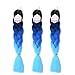 MSHAIR Ombre Jumbo Braiding Hair Extension Synthetic Kanekalon Fiber for Twist Braiding Hair Black/Blue/Light Blue Color 24 Inch 3 Pieces/lot