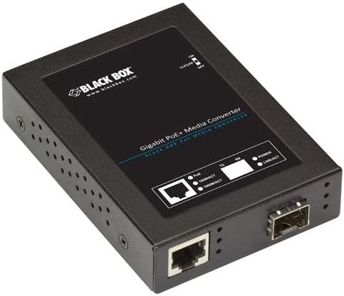 Black BoxGb ETH PoE+ MED Conv 10/100/1000-Mbps COP to 1000-Mbps FBR SFP