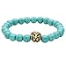 Top Plaza Jewelry Lava Rock Turquoise Matte Agate Picture Jasper Mens Womens Bracelet, Energy Beads, Gold Plated Lion Head
