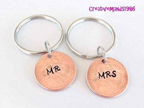 Mr. and Mrs. Keychain, Anniversary Keychain, His and Hers Keychain, Couple Penny Keychain