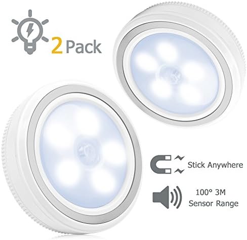 Motion Sensor Night Light, Mosthink Wireless LED Puck Light Battery Operated Stick-on Anywhere Security Energy Saving Closet Light for Bedroom Lockers Hallway Stair Basement Garage Lighting (2 Pack)