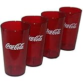 Coca Cola Logo Ruby Red Plastic Tumblers Set of 4-16oz (Coke)