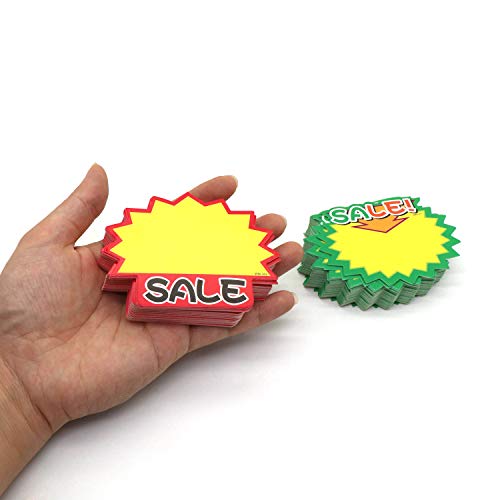 Omitfu Mini 3.5 Inch x 2.7 Inch Price Tag Starburst Retail Sales Sign Tags Blank 100 Pcs Cards in Total