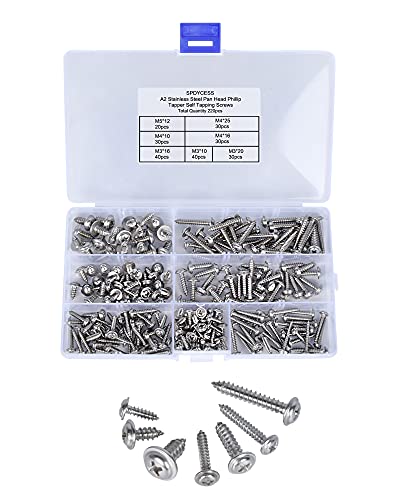 220pcs M3 M4 M5 Selbstschneidende Schrauben Set 304 Edelstahl Cross Drive Linsenkopf Holzschrauben Sortiment Kit mit…