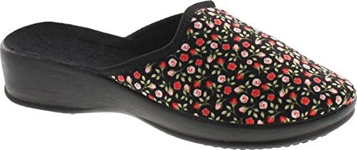 SC Home Collection Womens 166 Closed Toe Medium Wedge Flower Print House Slippers Made in Europe,Black Print,38