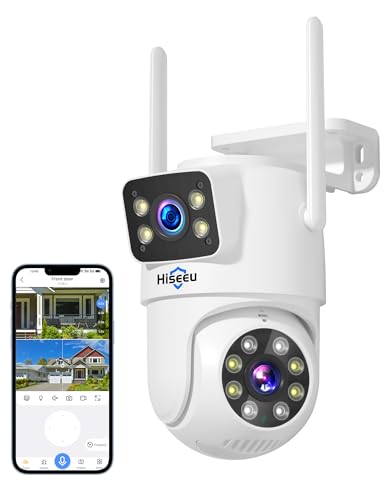 Hiseeu Wireless Security Camera Dual Lens 5G/2.4G WiFi PTZ Camera Qutdoor lP65 Waterproof Motion Tracking,Color Night Version, Plug-in Cable, No-Monthly Fees Works with Wireless Camera System
