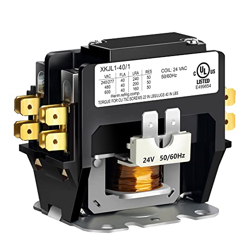 HVAC Contactor, 40 Amp Single Pole / 1 Pole Contactor 24V Coil AC