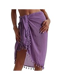 Eicolorte Beach Sarong Pareo - Bañador para mujer de lino y algodón, falda corta con borlas