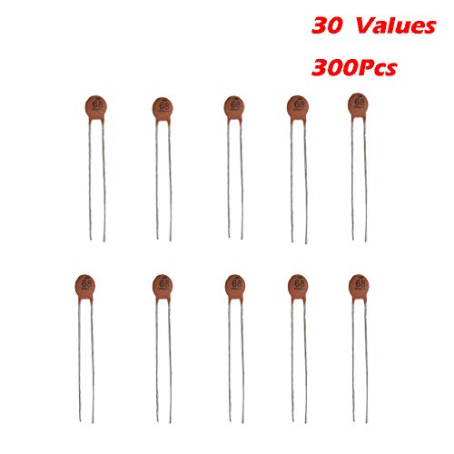 Oak-Pine 300pcs 30 Values 2pf-0.1UF Ceramic Capacitor Set, DIP Monolithic Multilayer Ceramic Chip Capacitors Assortment Kit