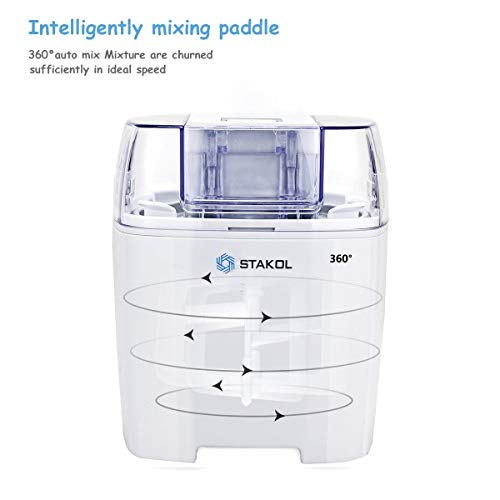 1.6 Quart Automatic Ice Cream Maker Freezer Dessert Machine with Auto Shut Off Timer LCD Screen Simple Operation (White)