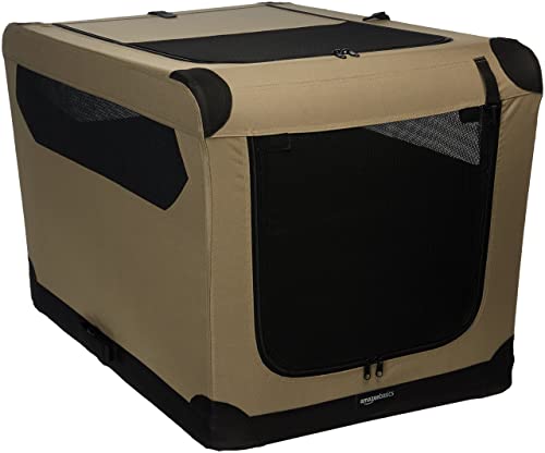 Amazon Basics - Folding Soft Crate for Cat, Dog, Rabbit, 36 Inch, Tan, 35.8"L x 24.0"W x 24.0"H