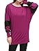Allegra K Women's Color Block Batwing Sleeves Loose Tunic Top L Purple