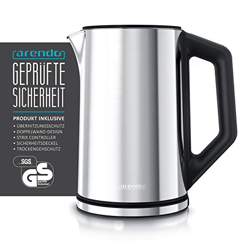 Arendo - Edelstahl Wasserkocher mit Temperatureinstellung 40-100 Grad in 5er Schritten - Doppelwand Design - Modell ELEGANT - 1,5 Liter - 2200 W - Teekocher mit Temperaturanzeige - Silber glänzend – Bild 4