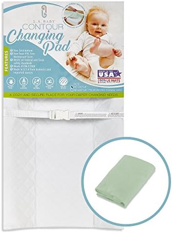 [Combo Pack] LA Baby Contoured Waterproof Diaper Changing Pad, 32" with Bonus Washable Mint Terry Cover - Made in USA. Non-Skid Bottom, Safety Strap, Fits All Standard Changing Tables/Dresser Tops
