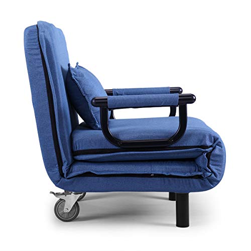 Blue Sofa Bed Arm Chair Convertible Single Dorm Room Couch Recliner Sleeper Folding