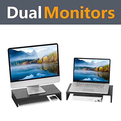 Rfiver Small Desktop TV Shelf Rack Computer Desk Monitor Stand Riser with Versatile Storage Organizer, One-Tier Black 16.5 x 9.3 inch-2 Pack CM1006