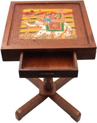 Saarthi Rajasthani Handcrafted And Elephant Dhola Maru Design Wooden Stool Cum Side Table With Drawer Storage (Multicolour)