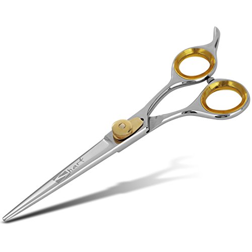 SHARF Professional 6.5â€™â€™ Straight Barber Scissors: Sharp 440c Japanese Stainless Steel Hair Cutting Shears For Men & Women| Gold Touch Series Clipping Scissors w/Easy Grip Handles