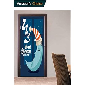 Modern Art 3D Door Sticker, Bedtime Sleep Moon Door Stickers Peel and Stick Removable Vinyl Door Decal for Home Decor, 30.3W x 78.7H Inches