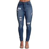 VICVIK Women Knee Skinny Denim Distressed Ripped Boyfriend Jeans