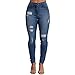 VICVIK Woman Knee Skinny Denim Distressed Ripped Boyfriend Jeans (L)