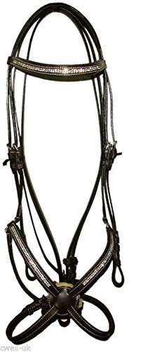 Cwell Equine NEW Leather Crystal Mexican Grackle Bridle With Reins Full/Cob/Pony Black (BLACK, COB)