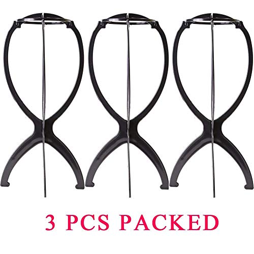 3 Pack Wig Stands for All Wigs,13.8 Inches Portable Durable Wig Holder,FFLIN Travel Wig Stands,Collapsible Wig Dryer(Black)