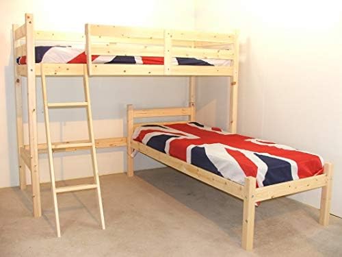 Kiddie Furniture Organic L-Shaped Bunk Bed with Guardrails Included (Short Length Single (2'6))