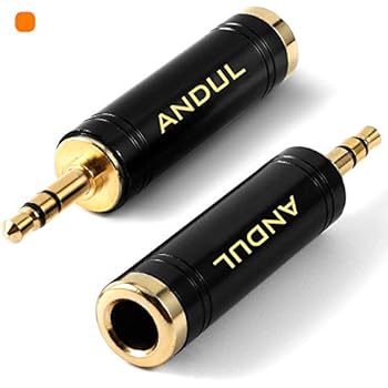 ANDUL 1/4'' to 3.5mm Stereo Pure Copper Headphone Adapter,3.5mm(1/8'') Plug Male to 6.35mm (1/4'') Jack Female Stereo Adapter for Headphone, Amp Adapte, Black 2-Pack
