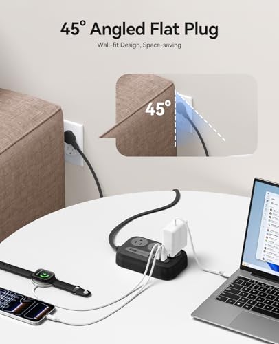 ORICO Regleta Multicontacto Supresor de Picos y PD20W, 3M Extension Electrica con 6 Salidas CA y 4 USB (2 USB-C), Conector Múltiple con Enchufe Plano, Pared y Escritorio para Hogar/Oficina - OG