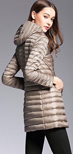 Elezay Women's Winter Light Weight Down Jacket Hooded Coat Khaki M - Thumbnail 3