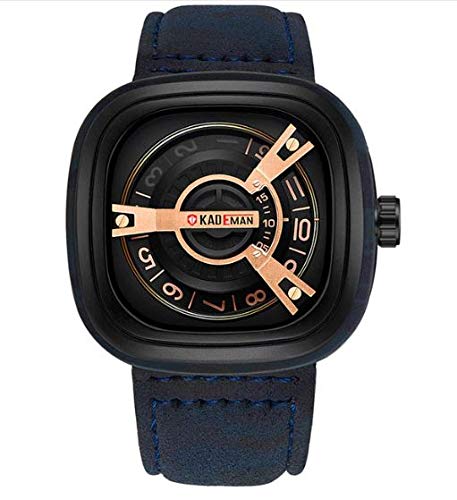 Kademan Blue Milliary Camo Business Casual Waterproof Leather Strap Unique Display Square Dial Watch for Men and Boys