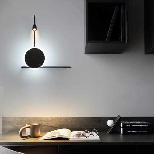 LED Bedside Reading Light, 2-Piece Wall Lamp with Switch, Reading Lamp with USB Charging Port + Type C, 3W 3000K + 9W 6000K Bed Head Lamp, Bedside Lamp for Hotel Room, Black