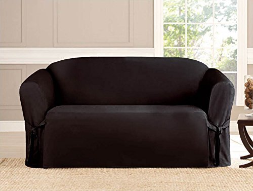 Kashi Micro-Suede Slipcover Sofa Loveseat Chair Furniture Cover (Loveseat, Black)