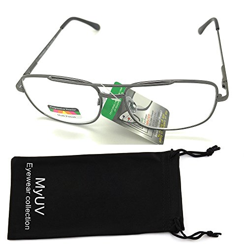Multi 3 Focus Progressive Reading Glasses Rectangular Metal Frame (Gunmetal, 3)